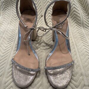 Worn ONCE - Copper Key Rhinestone Women's 4" Block Heel Sandals Size 9 Tie Ankle